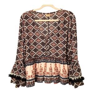 True Craft Boho Print Long Sleeve Top Size Large